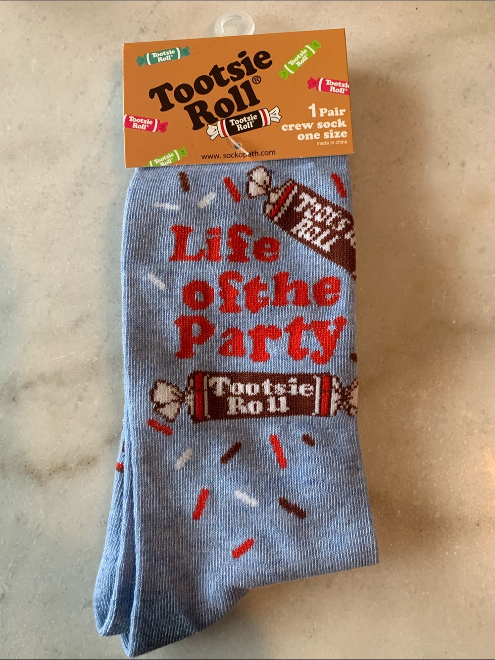 Tootsie Roll 'Life of the Party' Light Blue Crew Socks